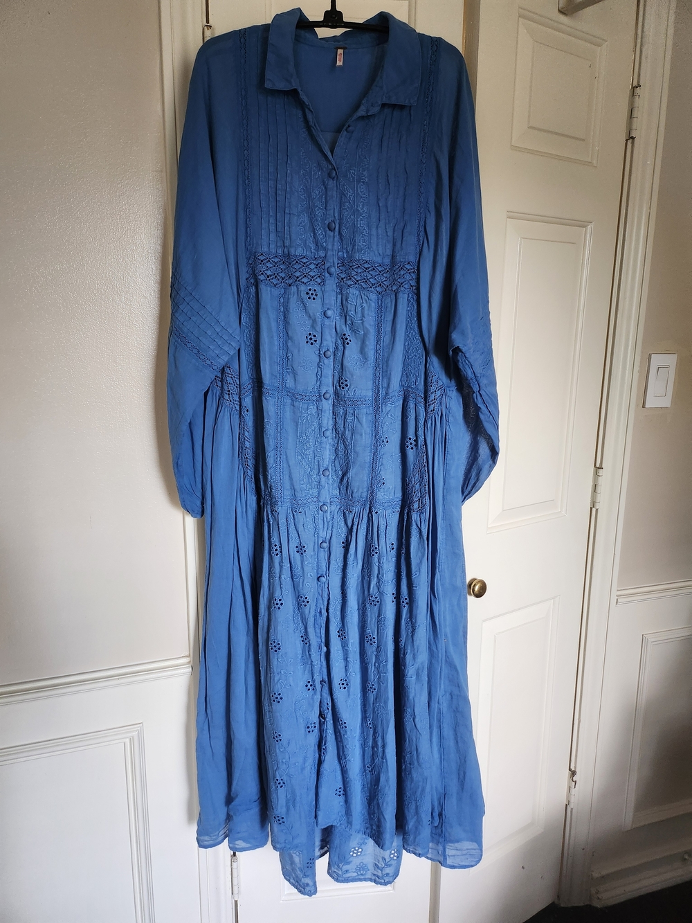 Free People Blue Embroidered Maxi Shirt Dress - Picture 2 of 4